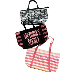 Victoria's Secret Striped and Logo Tote Trio
